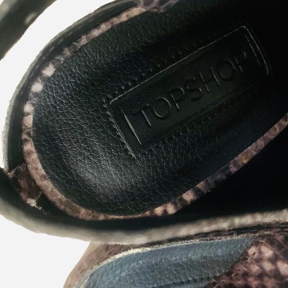 TopShop Brown Embellished Snakeskin Print Block Heel Sandals Size 38 - Picture 12 of 14